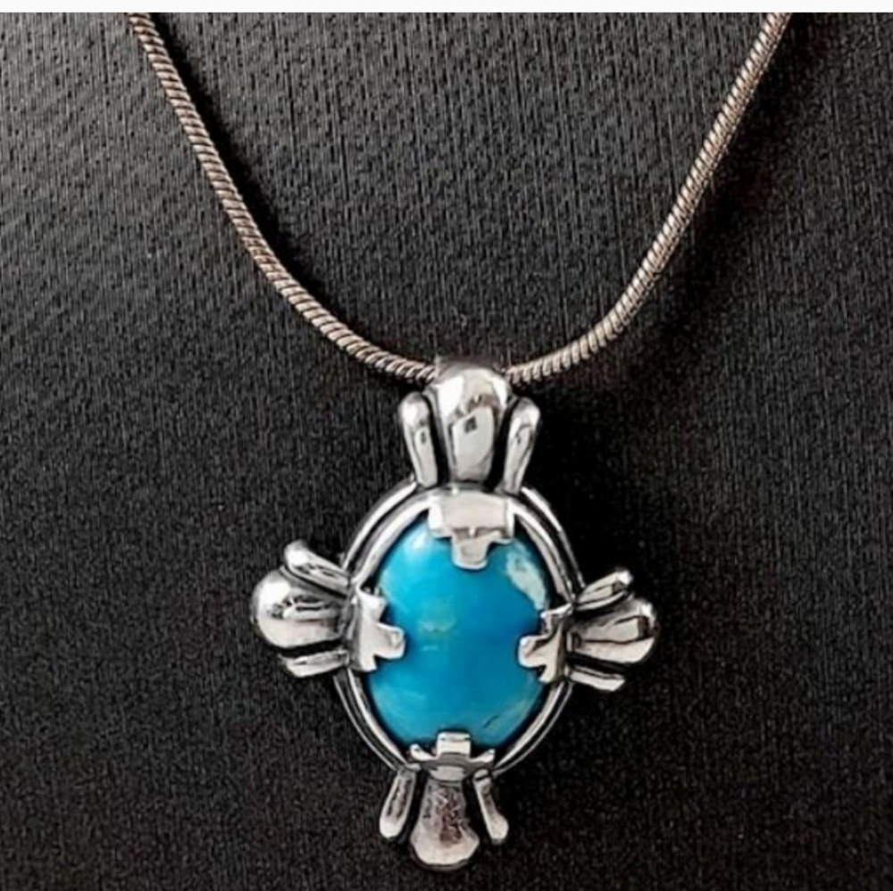 VINTAGE 925 CAROLYN POLLACK RELIOS TURQUOISE PENDANT - Picture 2 of 5